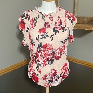 Maurice’s pink & red floral short flutter sleeve top blouse size XS